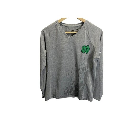 Notre Dame Adidas T Shirt Woman’s L Gray Long Sleeve Fighting Irish Climalite - Picture 1 of 5